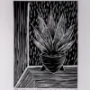 Linoldruck Schwarz-Weiss Sansevieria am Fenster I
