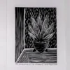 Linoldruck Schwarz-Weiss Sansevieria am Fenster I