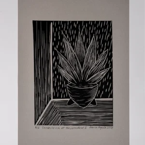 Kunstdruck Papierfarbe Beige Sansevieria am Fenster I - Format A4 - Pflanzen und Kunst