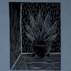 Linoleumdruck Blau Sansevieria am Fenster I - Format A4 - Pflanzen und Kunst