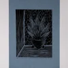 Linoleumdruck Blau Sansevieria am Fenster I - Format A4 - Pflanzen und Kunst