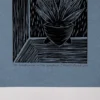 Linoleumdruck Blau Sansevieria am Fenster I - Format A4 - Pflanzen und Kunst