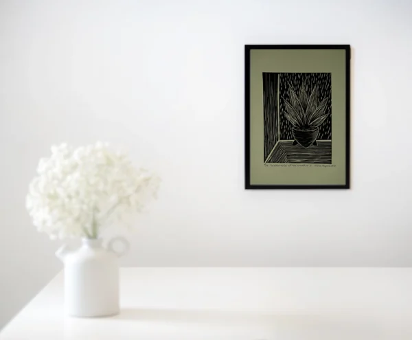 Linoleumdruck Grün Sansevieria am Fenster I - Format A4 - Pflanzen und Kunst