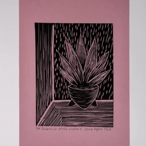 Linoleumdruck Pink Sansevieria am Fenster I – Format A4 – Pflanzen und Kunst