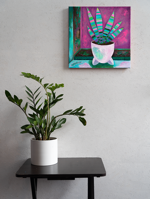 Sansevieria mit pink Himmel - Auf die Wand