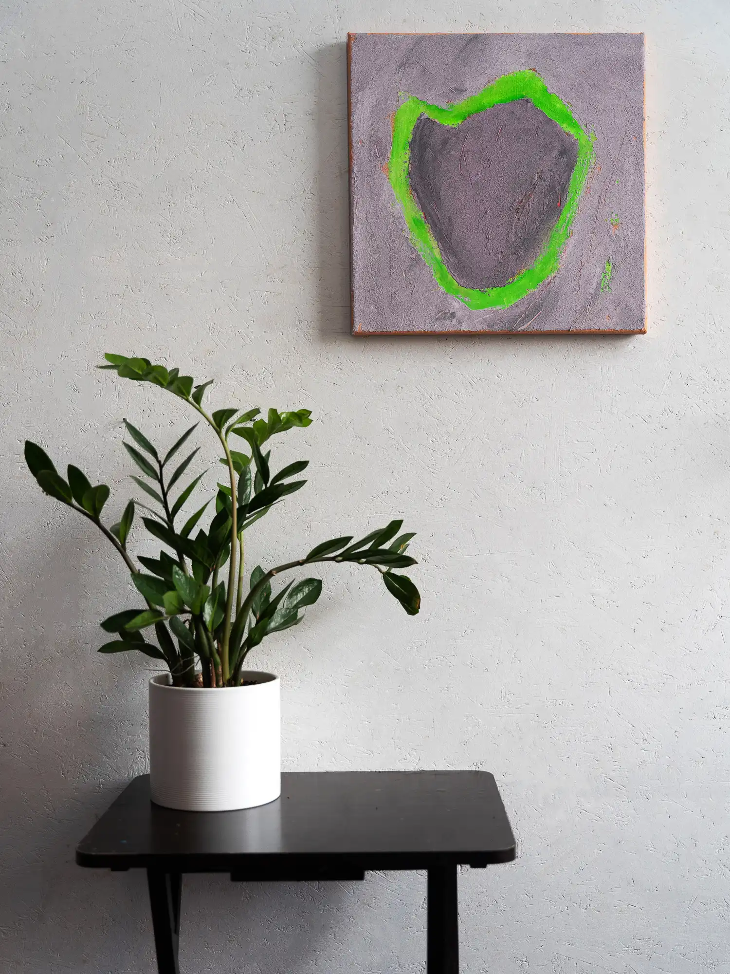 Body Continent V Grau und Grün – Abstrakte Acrylmalerei von Maria Rapela.