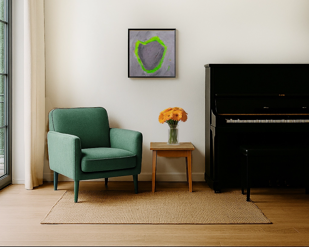 Body Continent V Grau und Grün – Abstrakte Acrylmalerei von Maria Rapela.