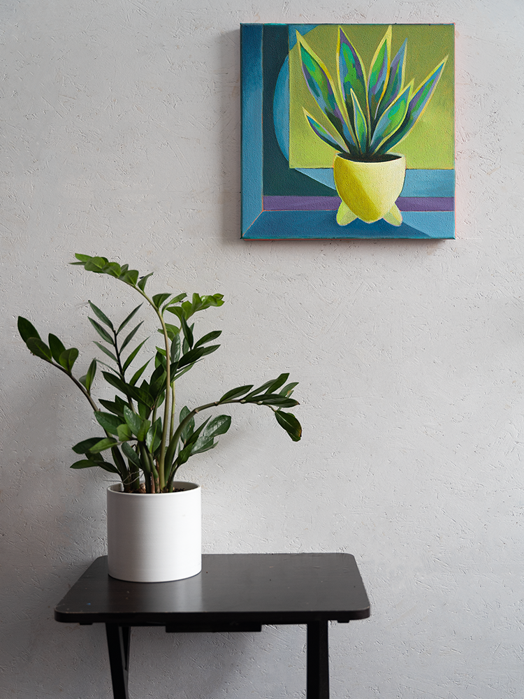 Sansevieria mit gelbem Himmel, Acryl auf Leinwand 40 x 40 cm 2024 – Bild 2