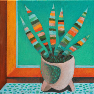 Sansevieria mit orangem Fenster – Acryl auf Leinwand