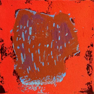 Body continent I (Serie N1) – Farben: Orange, Hellblau, Braun und Schwarz – Abstrakte Acrylmalerei von Maria Rapela.