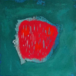 Body continent IV (Serie N1) – Abstraktes Motiv in Rot, Grün und Blau auf 40×40 cm Leinwand. Originalkunst, fertig zum Aufhängen.