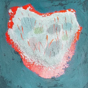 Body continent VI (Serie N1) – Grau, Weiss, Türkis und Pink – Abstrakte Acrylmalerei von Maria Rapela.