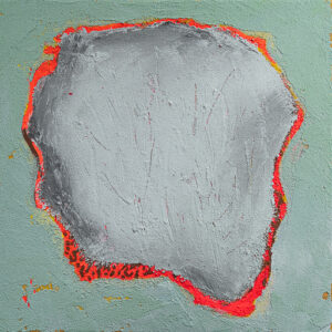 Body Continent I (Serie N2) – Grau, Türkis und Orange – Abstrakte Acrylmalerei von Maria Rapela.